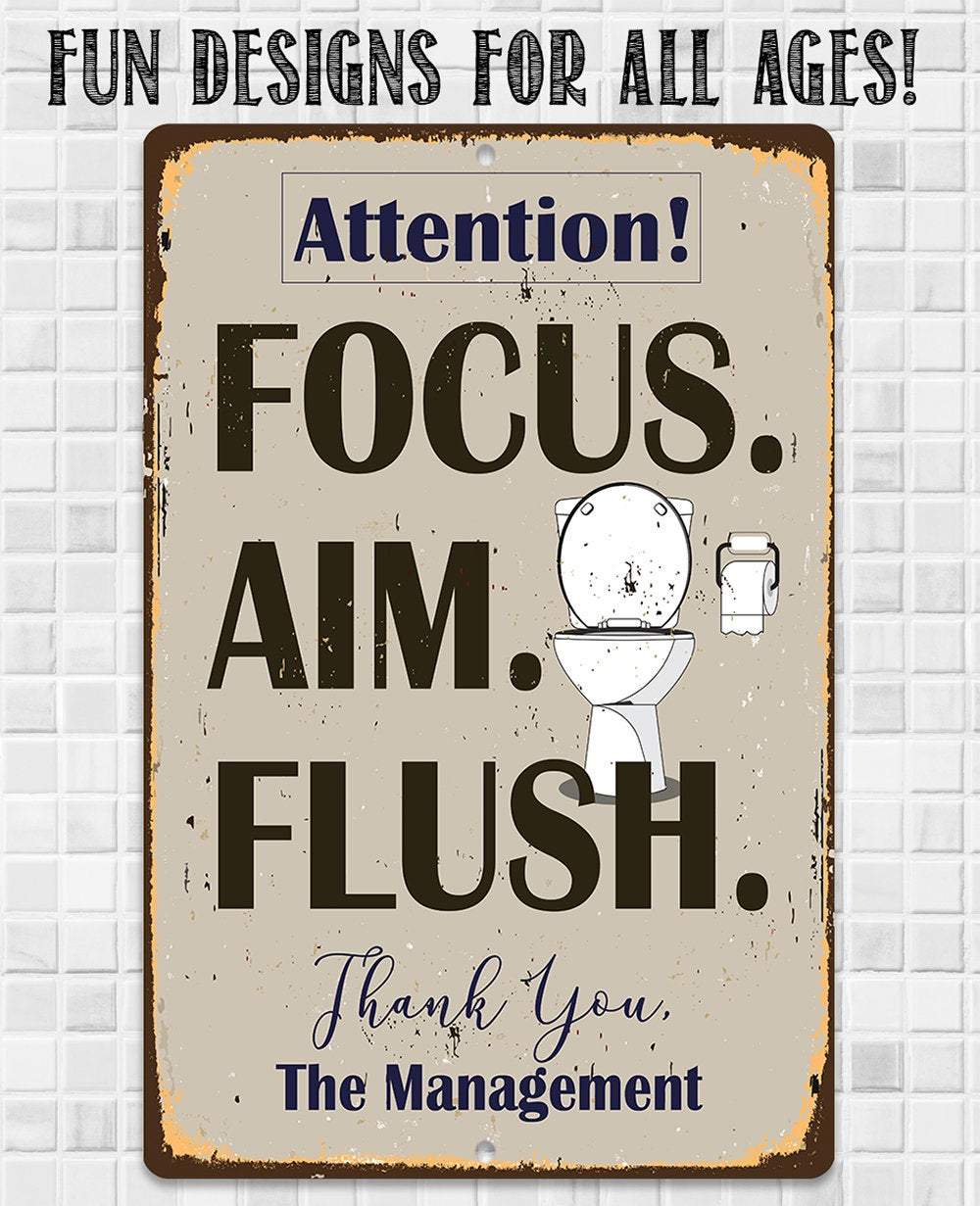 Lone Star Art Metal Signs - Wholesale Bathroom Sign - Focus Aim Flush - Metal Sign7