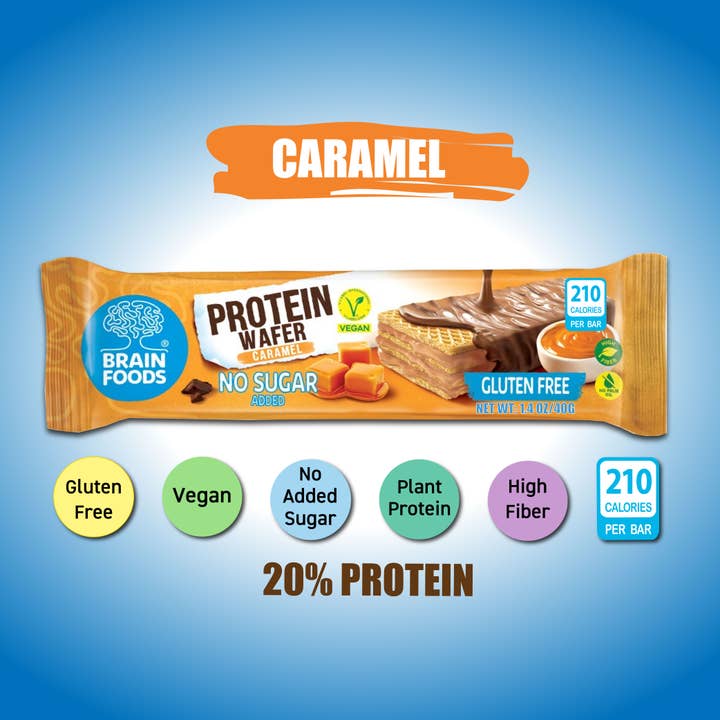 Wilton Mettler LLC - Wholesale Snack Bar - BRAIN FOODS Gluten Free Vegan Wafers (Caramel Protein)2