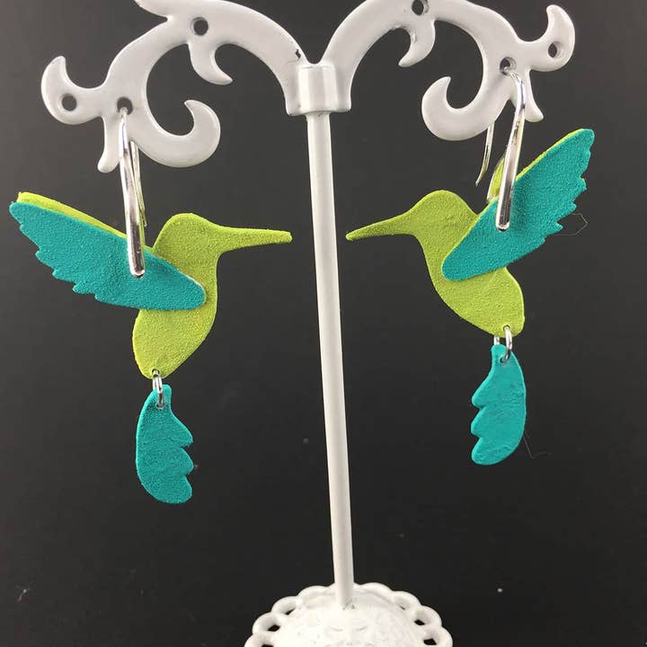 Pipapaper - Vente Boucles d'oreilles pendantes - pendentif colibri vert