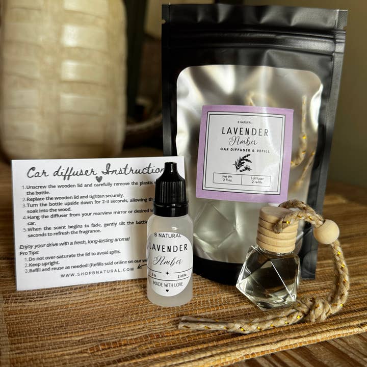 Car Fragrance Diffuser| Amber & Lavender Pouch/Refill for wholesale by B.NATURAL