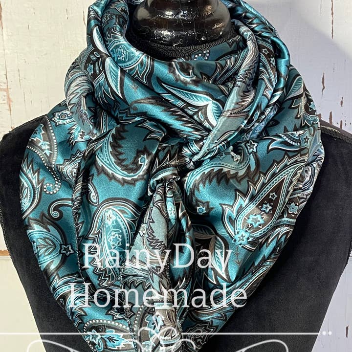 Rainyday Homemade - Wholesale Scarf - Women's - Teal/blue Paisley Wild Rag