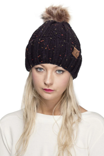 Treasure Bank - Wholesale Beanie - Women's - C.C Thick Cable Knit Beanie for Adults w/ Faux Fur  Pom8
