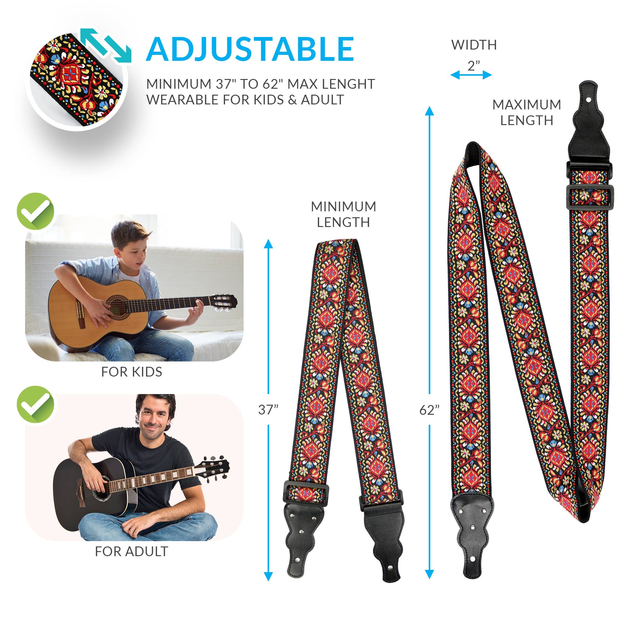 Gradzo - Wholesale Guitar Strap - Unisex - Red Vintage Woven Guitar Strap3