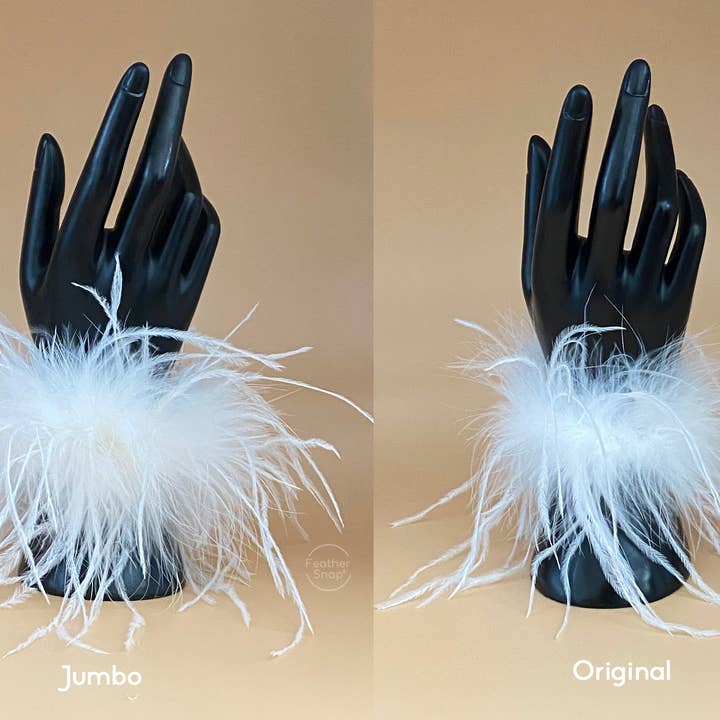 Feather Snap - Wholesale Cuff bracelet - White Ostrich Feather Cuff Bracelet Pair - Full Volume6