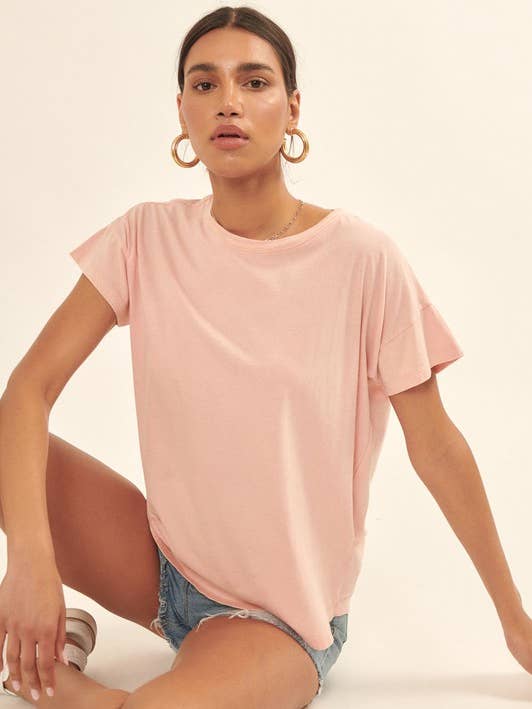 Camiseta con hombros caídos y dobladillo delfín con lavado mineral para venta al por mayor de MintChoco