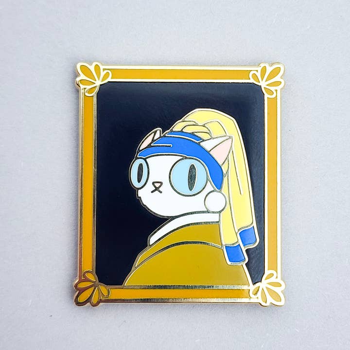 Toku Arts - Wholesale Lapel Pin/Button - Cat with a Pearl Earring Enamel Pin1