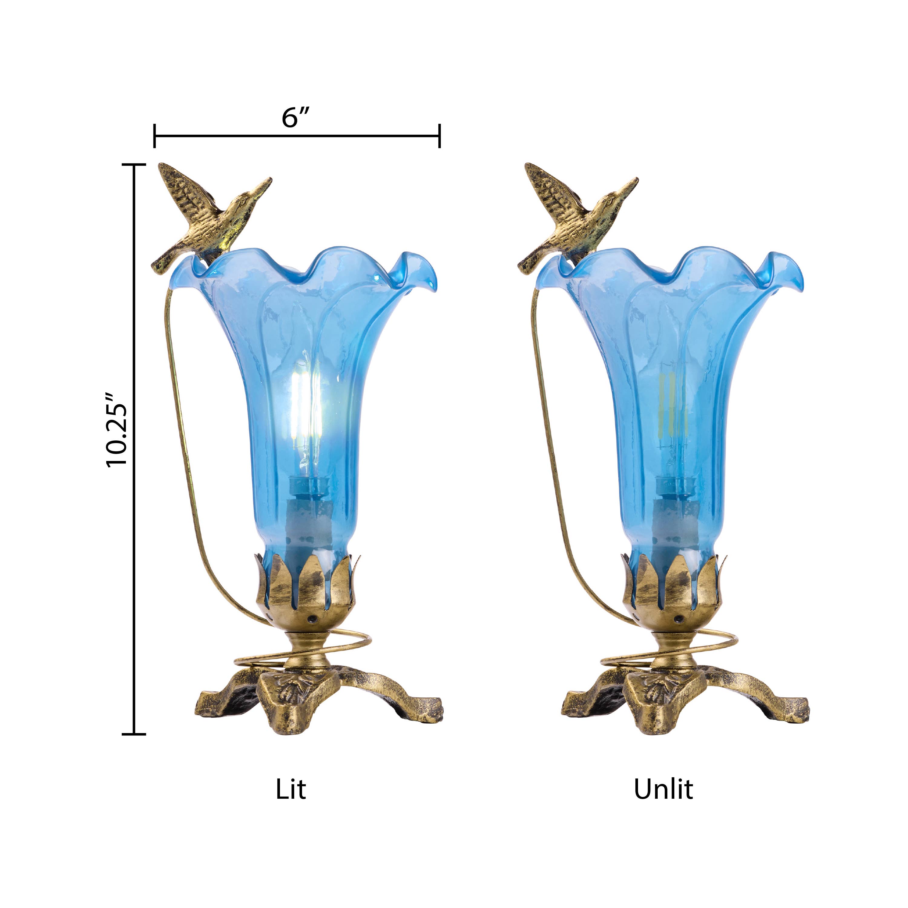 River of Goods - Wholesale Accent/Desk Lamp - 10.25"H Blue Hand Blown Glass Lily Accent Lamp2