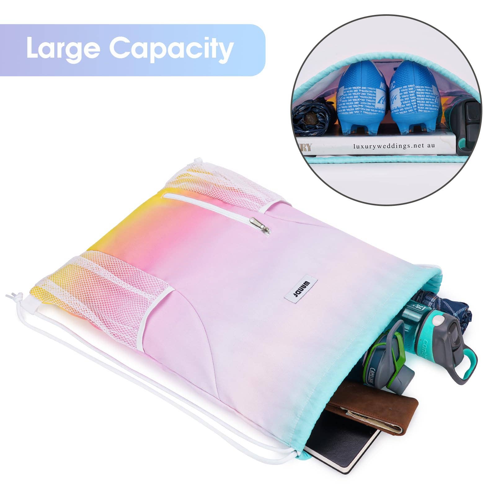 wandf - Vente Sac à cordon de serrage – unisexe - Sac à dos à cordon WF6038 Sports Gym avec poches en maille43