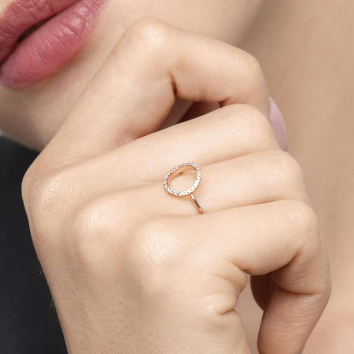 Circle ring with diamonds, 18 K rose gold for wholesale by Leaf Jewelry