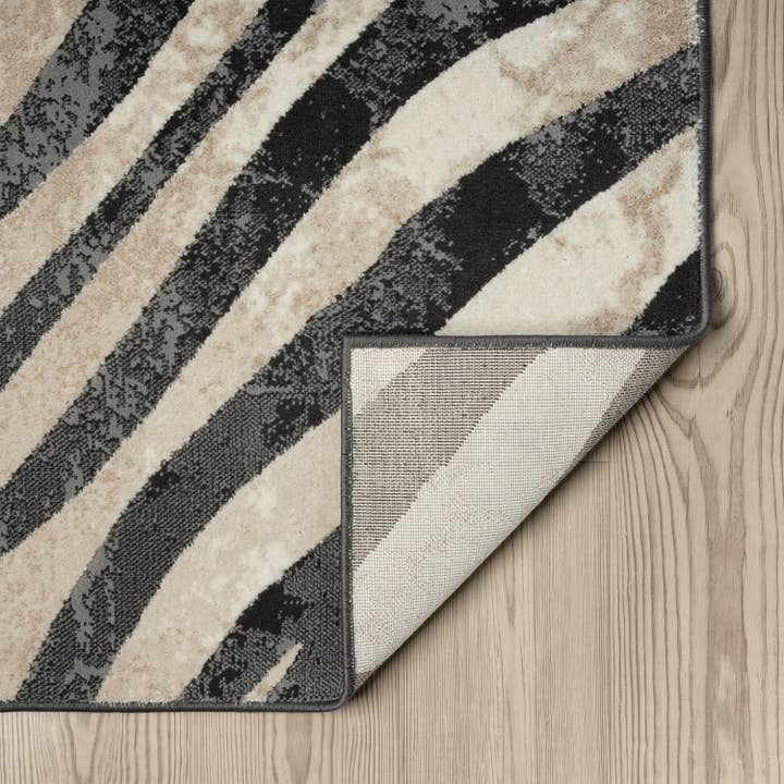 Abani Rugs - Wholesale Area Rug - Abani Rugs TER160A Beige Black Diagonal Zebra Pattern Rug3