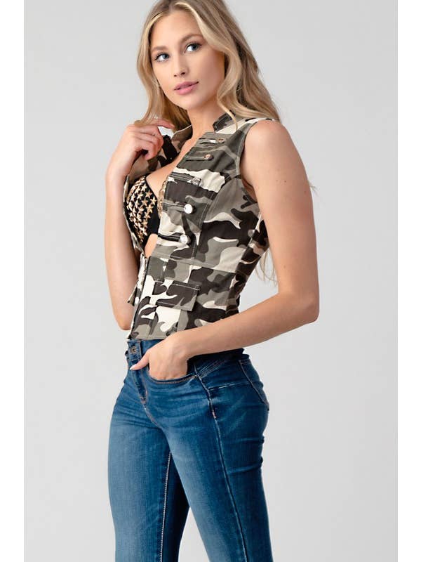 Lydia USA – wholesale Väst - Dam – Militär kamouflageväst topp