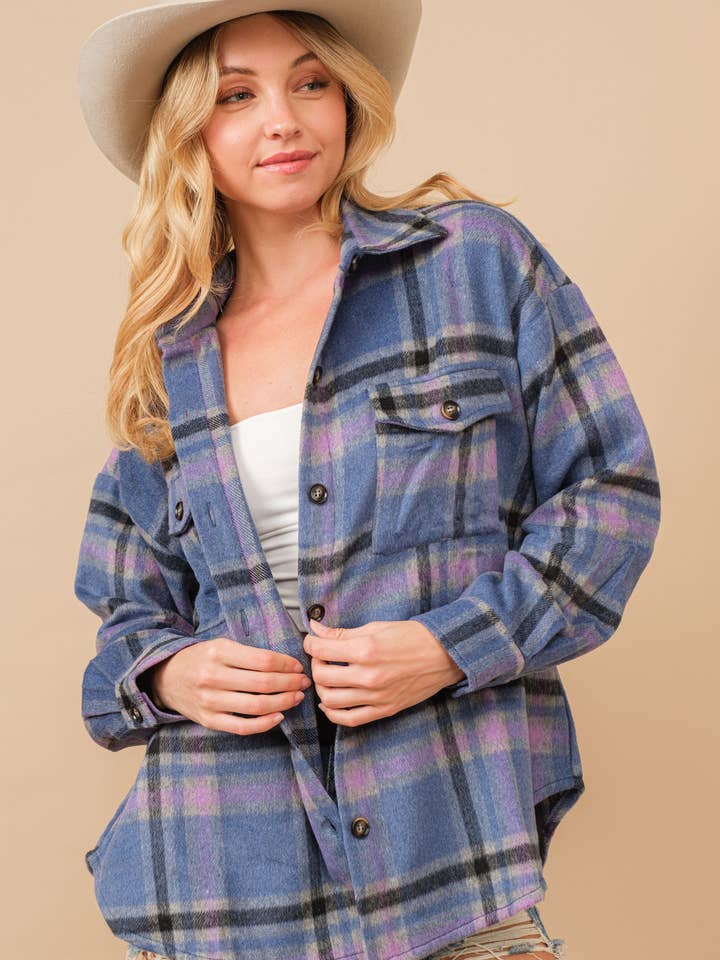 34272J - Blue B Exclusive Plaid Button Up Chest Jacket for wholesale by Blue B