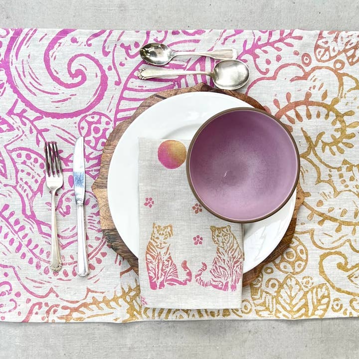 Linen Napkins Set of 4 Twin Tigers with Falling Blooms for wholesale by Tulusa