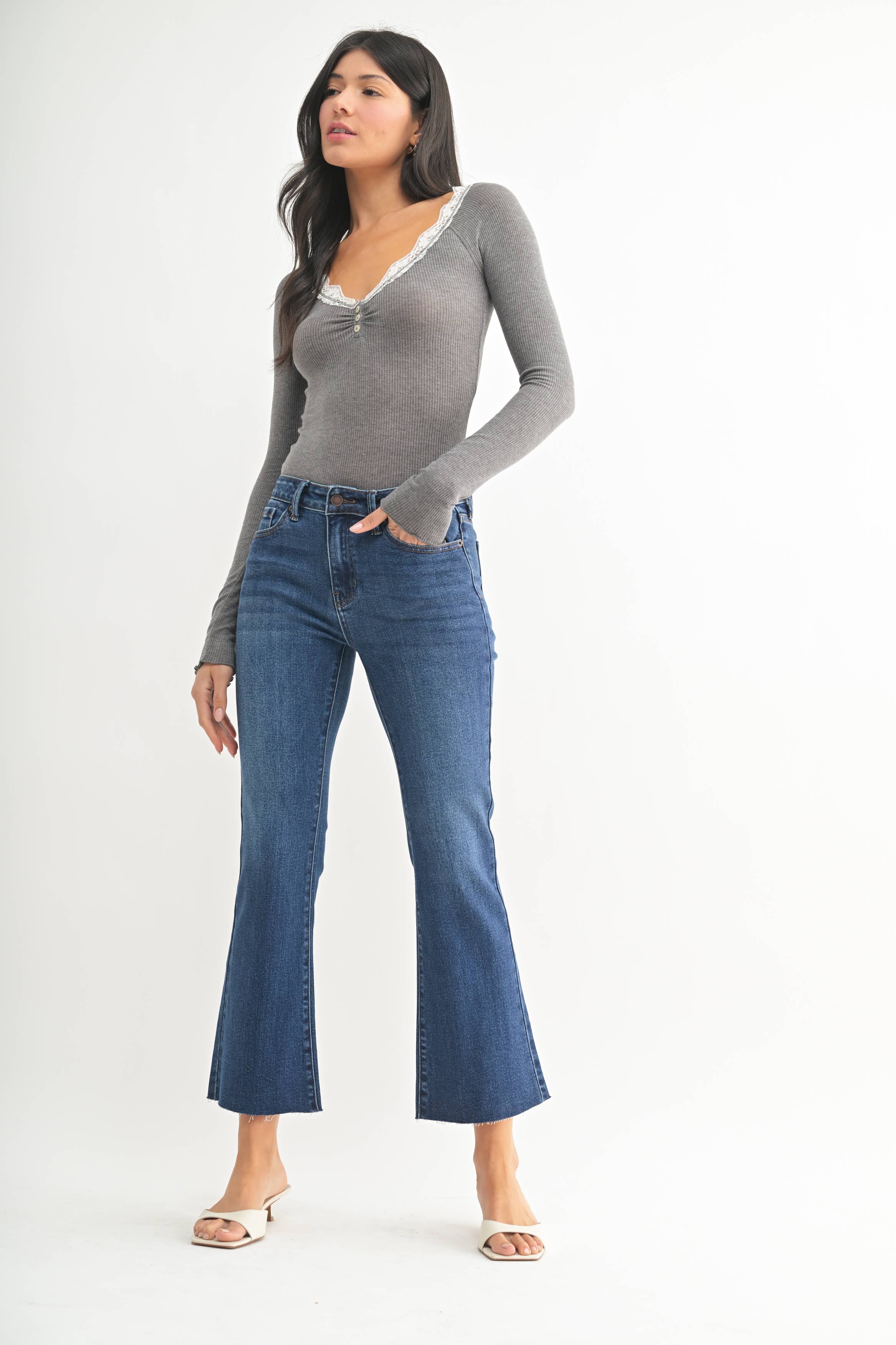 Just USA Jeans – calças de ganga - Mulher por atacado – JP180 - DK - Flare Cortado2