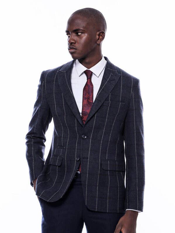 Blazer ajustado azul marino a cuadros - Wessi para venta al por mayor de Wessi