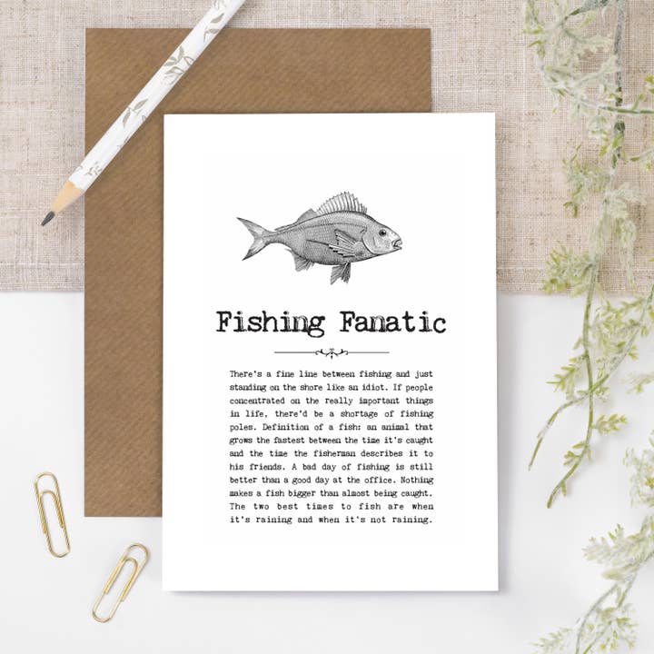 Fishing Fanatic Funny Quotes Card for wholesale by Coulson Macleod (U.S. Duties Paid)