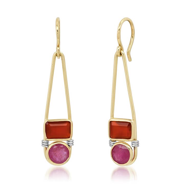 De "Candy Rush" 14k Gouden Dubbele Edelsteen Lineaire Oorbel voor wholesale door Elliot Young Fine Jewelry