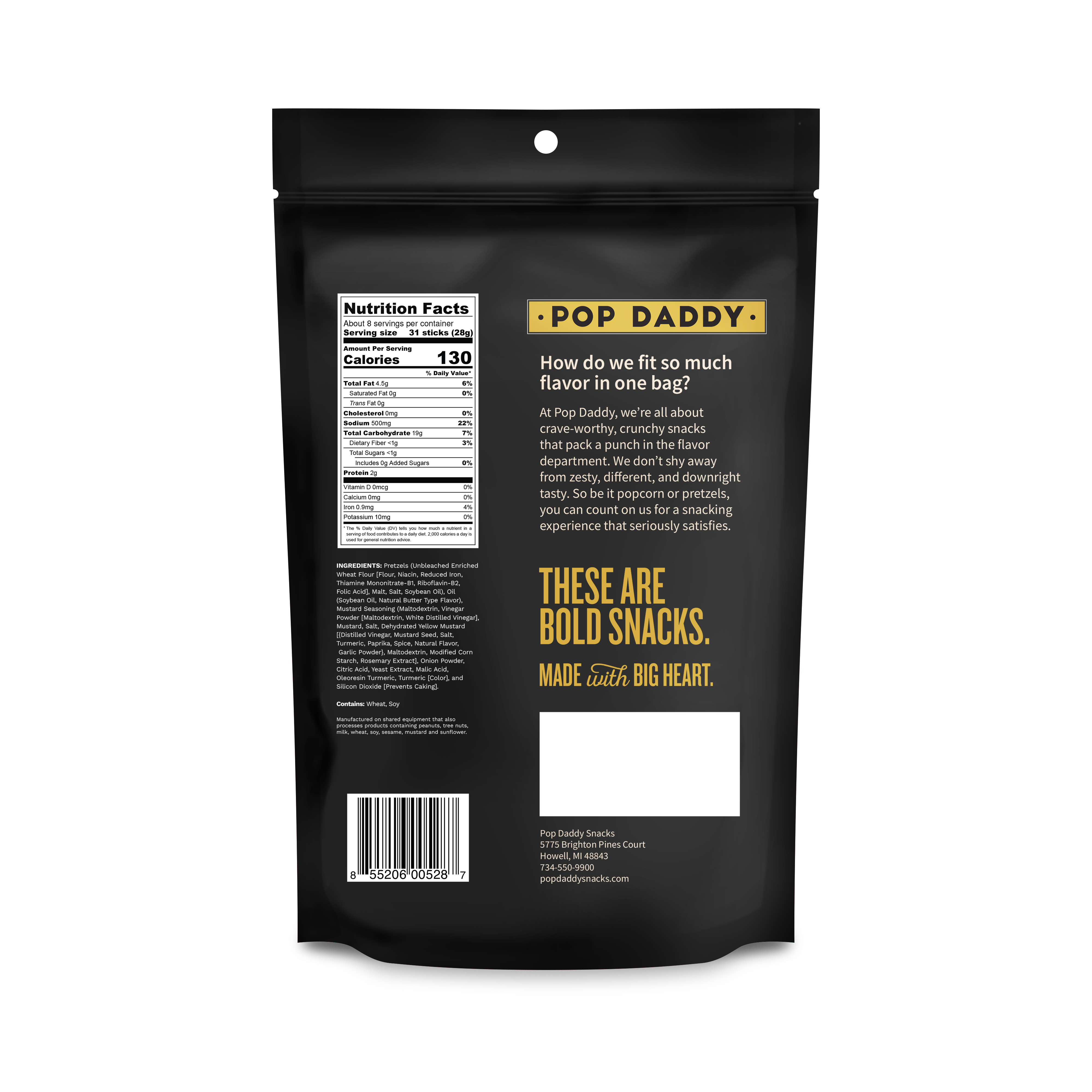 Pop Daddy Snacks - Wholesale Pretzels - Pop Daddy – Yellow Mustard Seasoned Pretzels 7.5oz1