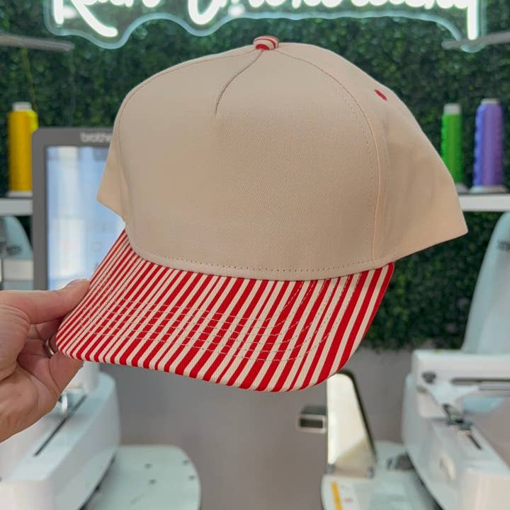 Rain Embroidery - Wholesale Trucker Hat - Unisex - Red Stripes Trucker Hat (blank)3