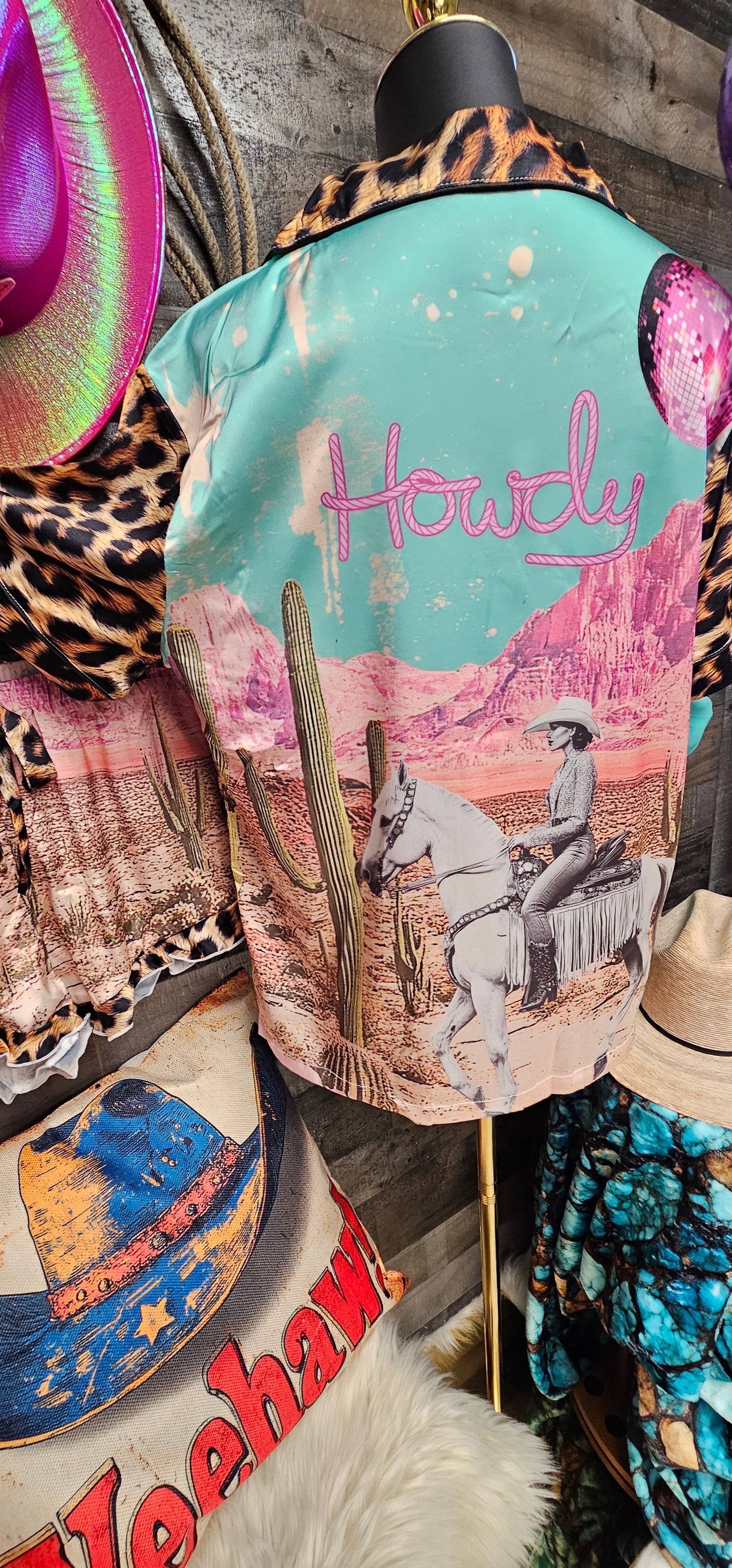 BAHA RANCH WESTERN WEAR - Wholesale Sleepwear Set - Women's - Baha Ranch Retro Pop Western Howdy Desert Cowgirl Satin Pajamas6