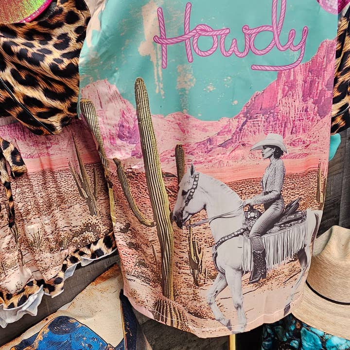 BAHA RANCH WESTERN WEAR - Wholesale Sleepwear Set - Women's - Baha Ranch Retro Pop Western Howdy Desert Cowgirl Satin Pajamas6