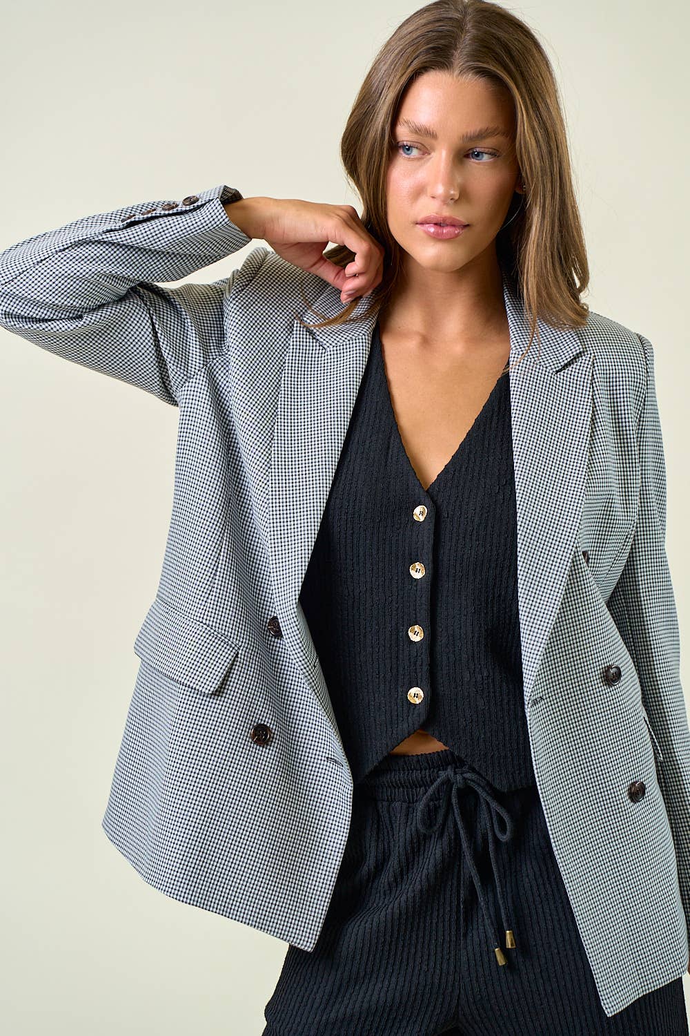 Doe and Rae - Vente Blazer – femme - Blazer à col à revers à carreaux avec poche avant - 10645J-15