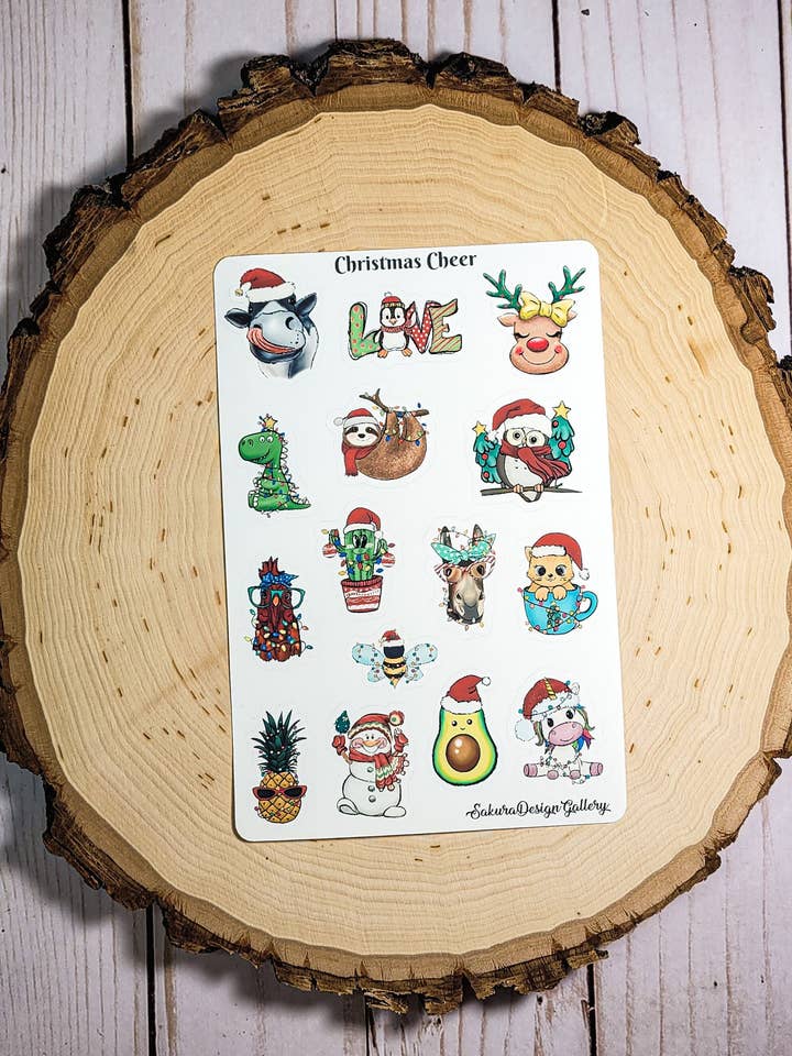 Christmas Cheer Sticker Sheet, Cute Animal Christmas Sticker for wholesale by Sakura Design Gallery