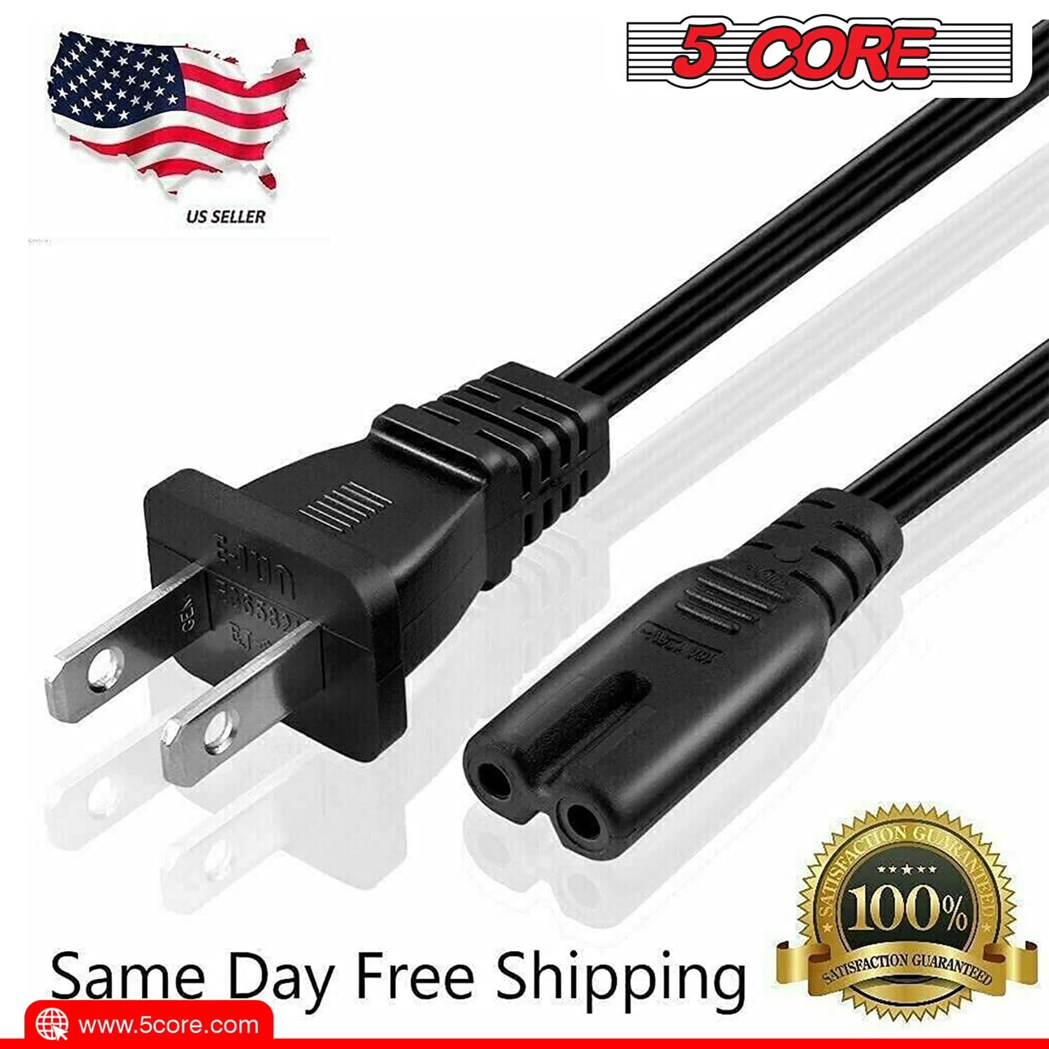 K Cube Inc - Wholesale Cord - 5Core AC Power Extension Cord 2 Prong 6Ft US Cable Adapter5