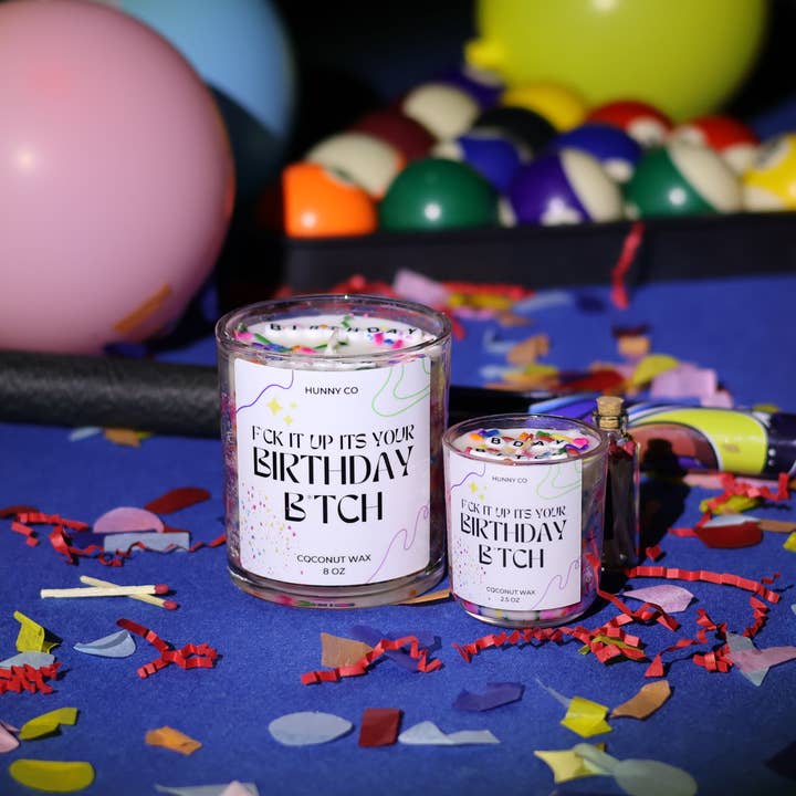 BIRTHDAY B*TCH CANDLE - 8 OZ CLEAR GLASS SOY WAX CANDLE for wholesale by Hunny Co