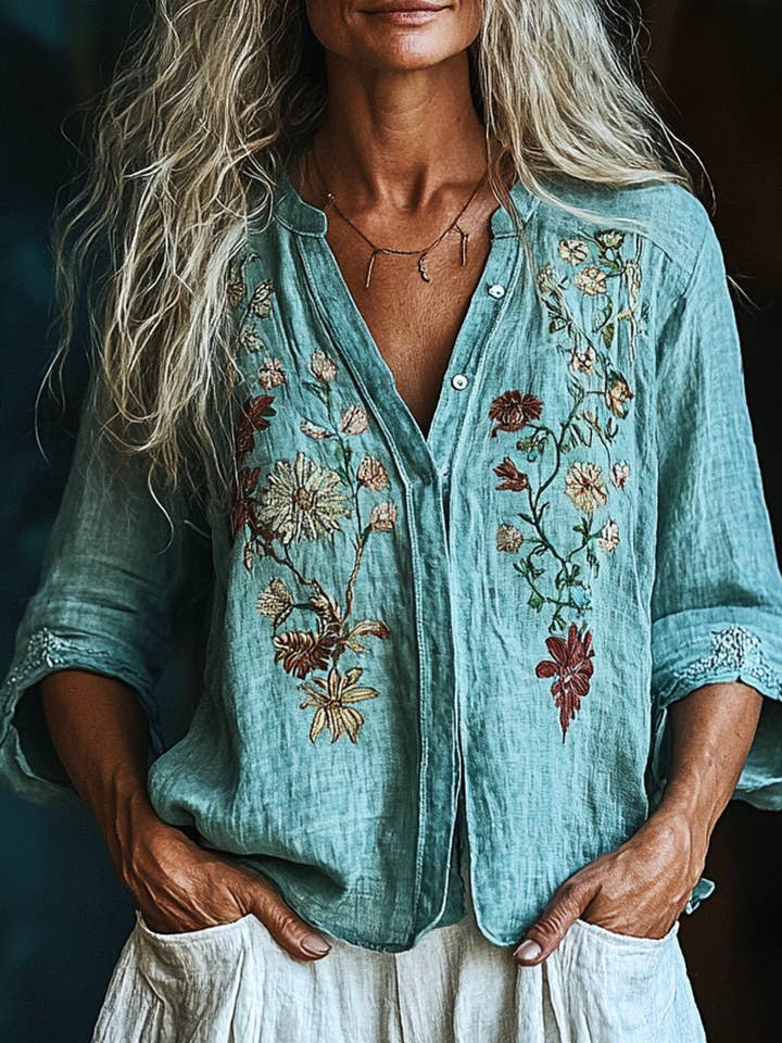 Rosa Clothing - Wholesale Shirt - Women's - Women Vintage Floral Print Long Sleeve Casual Boho Blouse8