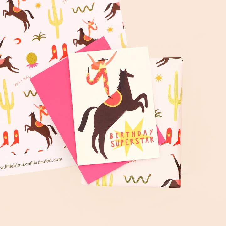 Little Black Cat Illustrated Goods - Wholesale Flat Wrap - Cactus Cowboys Wrapping Paper Sheets | Western Gift Wrap
