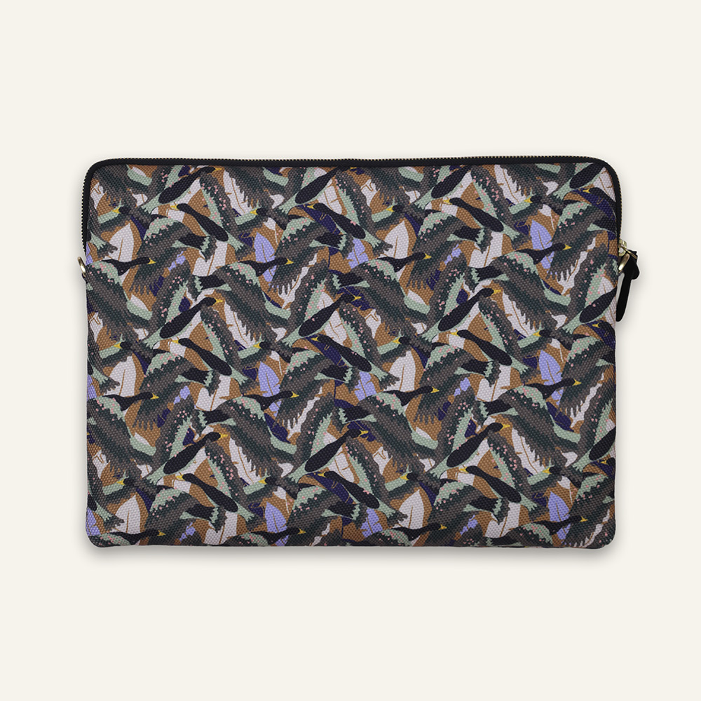 Louvini Paris - Vente Étui pour ordinateur portable/tablette – femme - Pochette pour ordinateur STELLA Oiseaux - Kaki1