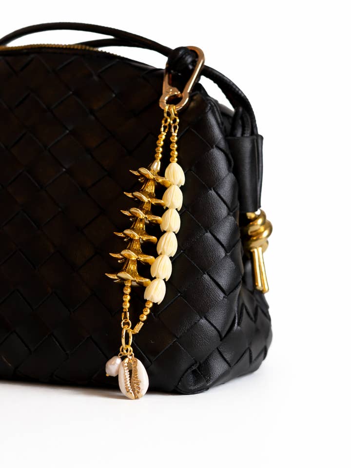 Gold Plumeria and Pikake Bag and Accessory Charm for wholesale by Leo & Lei