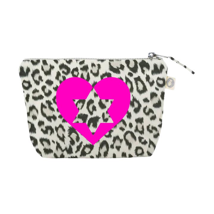 Rosa hjärta med en Davidsstjärna - Leopard sminkväska för wholesale av Quilted Koala
