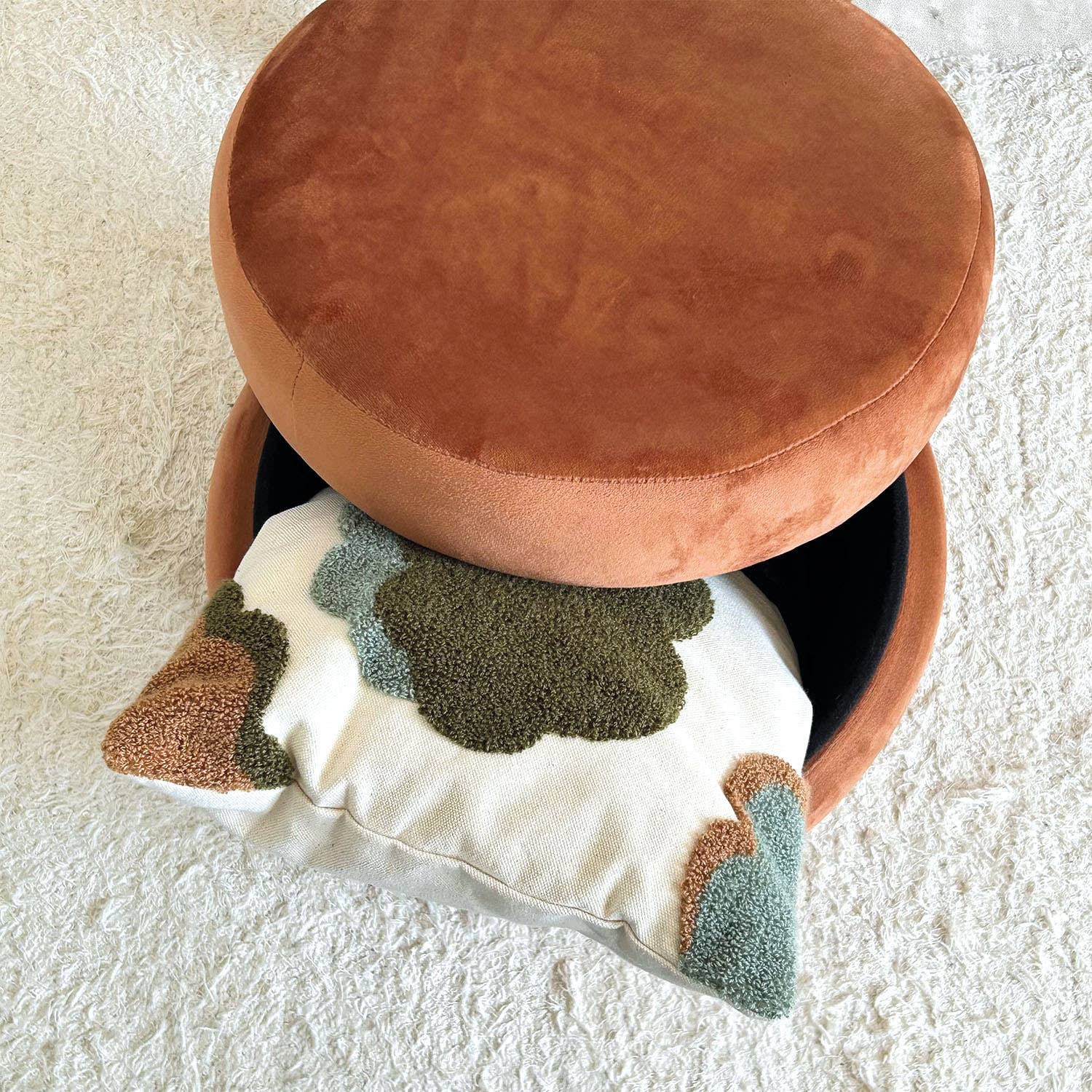 Opjet Paris - Wholesale Stool - Noé velvet storage stool terracotta D36 H37cm3