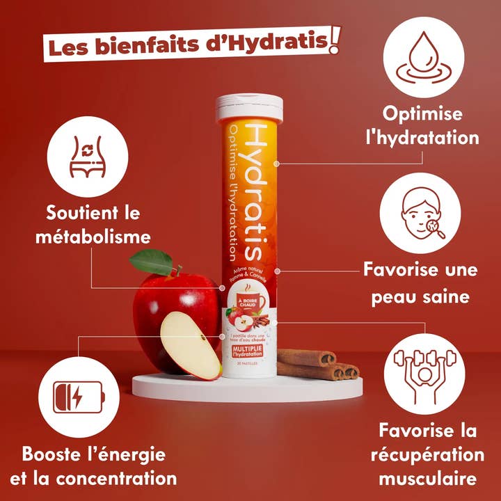 Hydratis - Vendita all'ingrosso Vitamine/integratori orali - Hydratis Mela e Cannella - 8 tubi da 20 compresse effervescenti per idratazione ottimale4