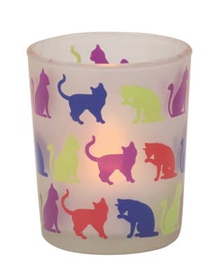 Frost Glass Cats Silhouette Votive Holder - Box of 12 for wholesale by Biedermann & Sons