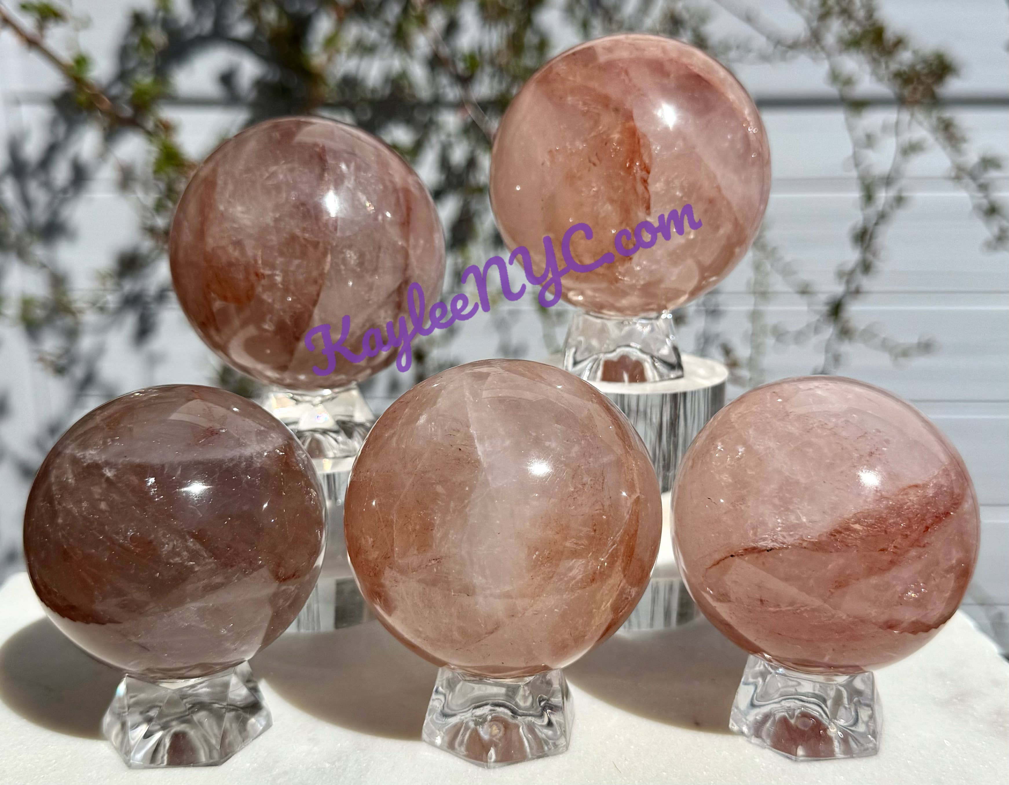 KayleeNYC - Wholesale Spiritual Stone/Crystal - 5 PCs Natural Hematiod Fire Quartz Spheres Crystals 2