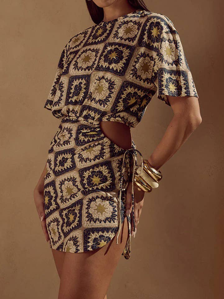 BLUE Floral Patchwork Casual Dress for wholesale on Faire2