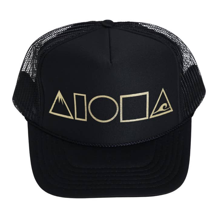 MAUKA TO MAKAI Black/Gold Adult Trucker for wholesale by Soley Aloha