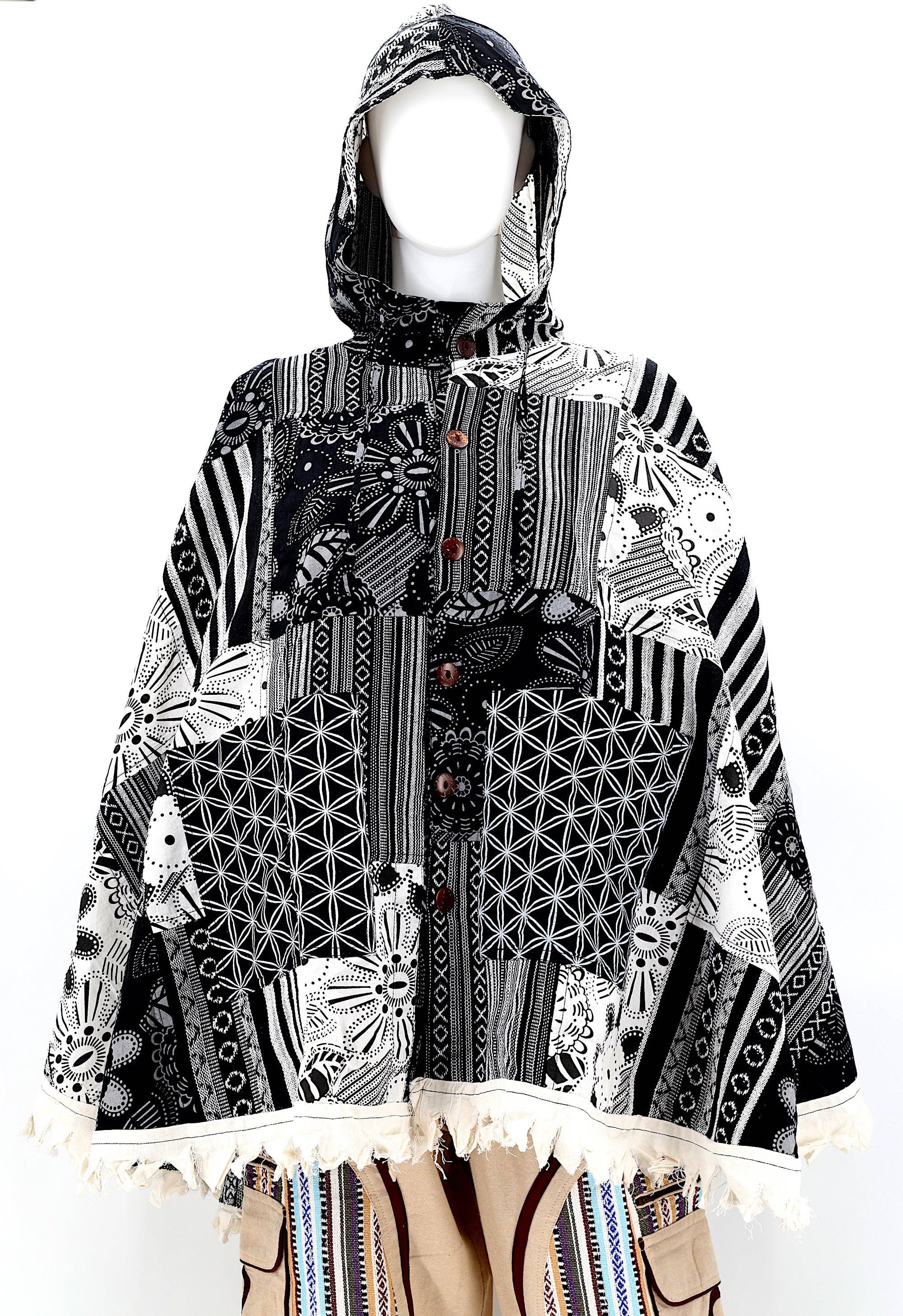 Himalaya Handmade - Wholesale Poncho - Unisex - Cotton Hippie Handmade Flower of Life and Geometric Print Overlock Patchwork Bohemian Poncho1