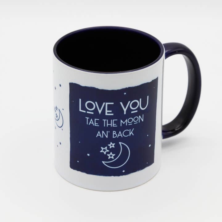 Spindrift Designs - Wholesale Coffee Mug - Love You Tae The Moon An' Back - Scottish Theme Ceramic Mug