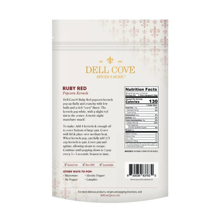 Dell Cove Spices & More Co. - Wholesale Popcorn Kernels - Ruby Red Popcorn Kernels - 2 Pound Bag - Butterfly Popcorn