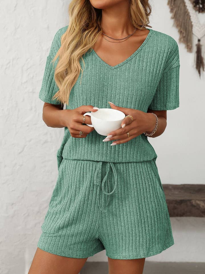 Lovesoft - Wholesale Lounge Set - Women's - Solid Color Ribbed Short-Sleeve Pajama Loungewear Set7