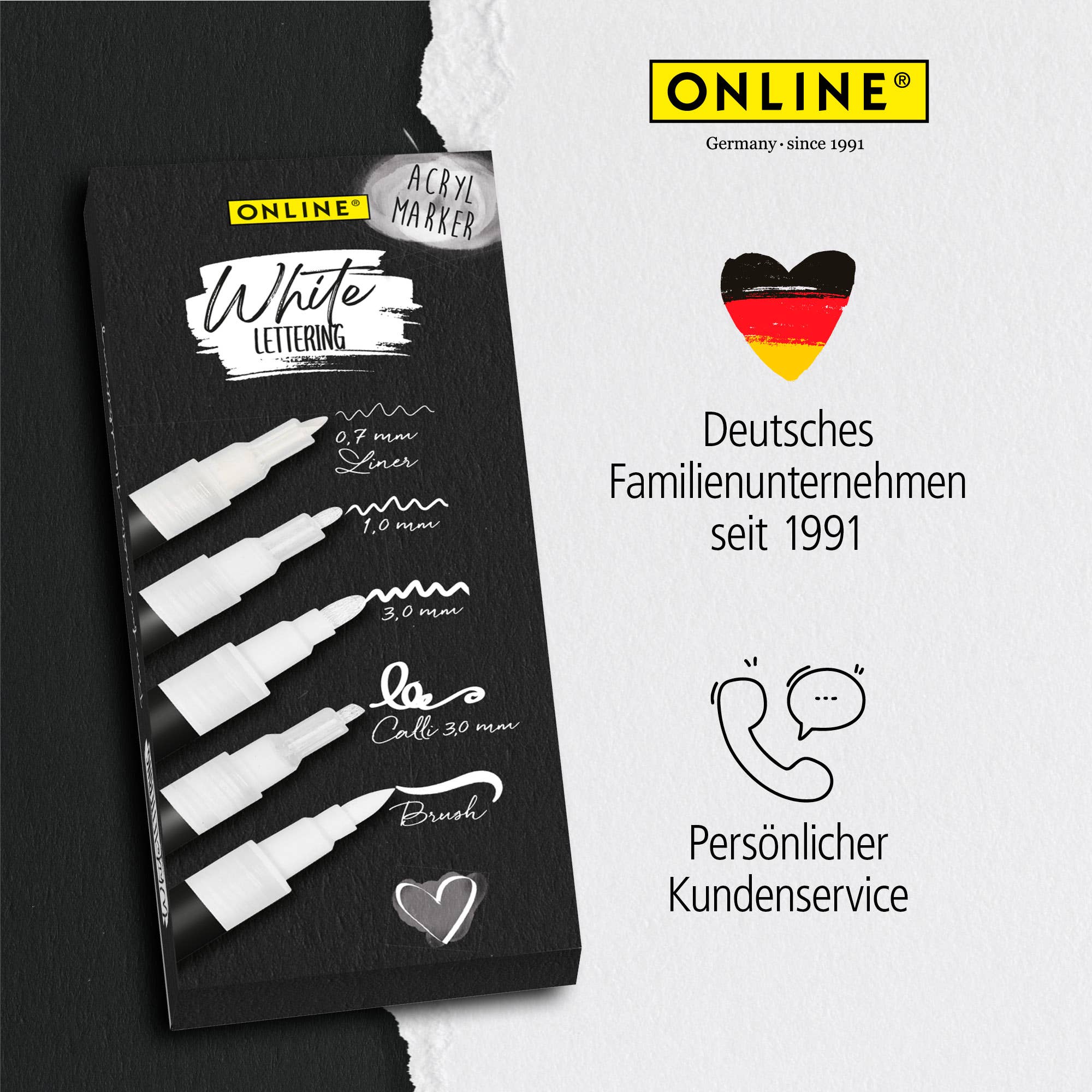 ONLINE Schreibgeräte GmbH - Vente Marqueurs - White Lettering, 5 feutres acryliques avec différentes pointes4