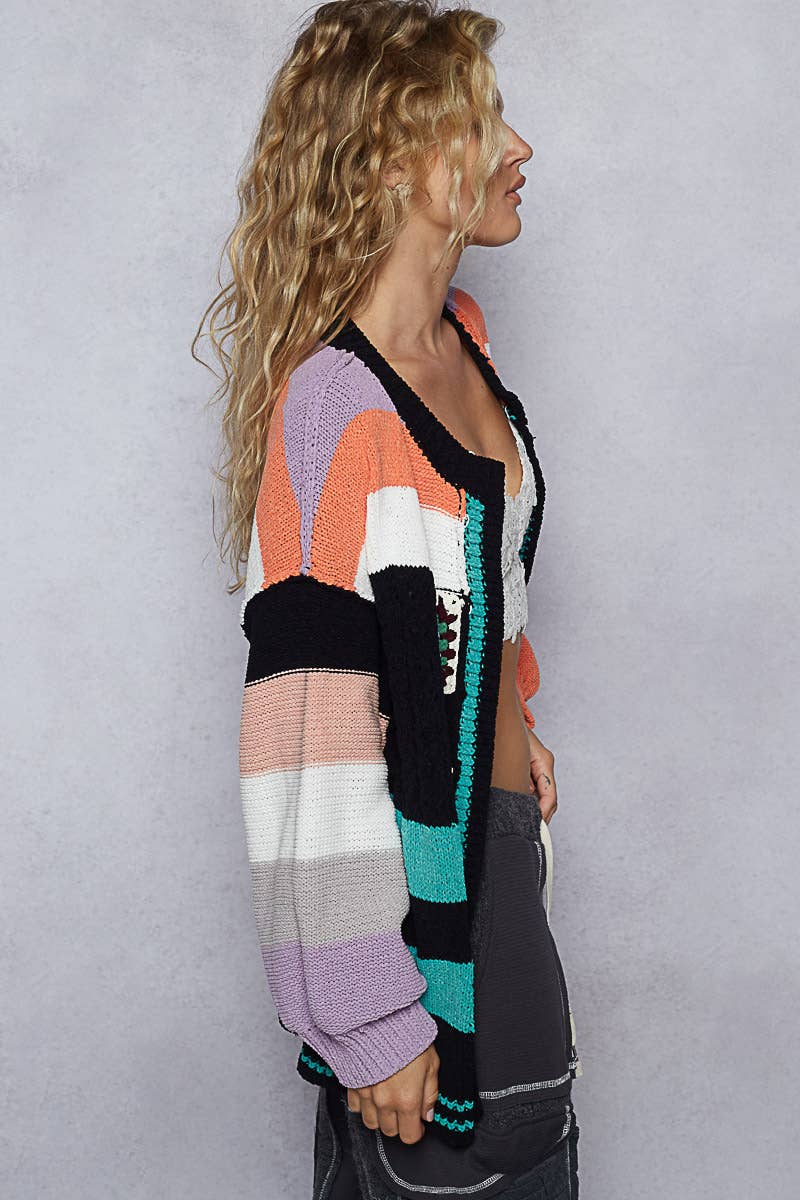 Pol Clothing - Wholesale Cardigan - Women's - Balloon Sleeve Handmade Patch Open Cardigan19