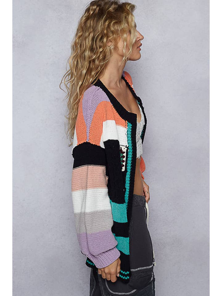 Pol Clothing - Wholesale Cardigan – Women’s - Balloon Sleeve Handmade Patch Open Cardigan25