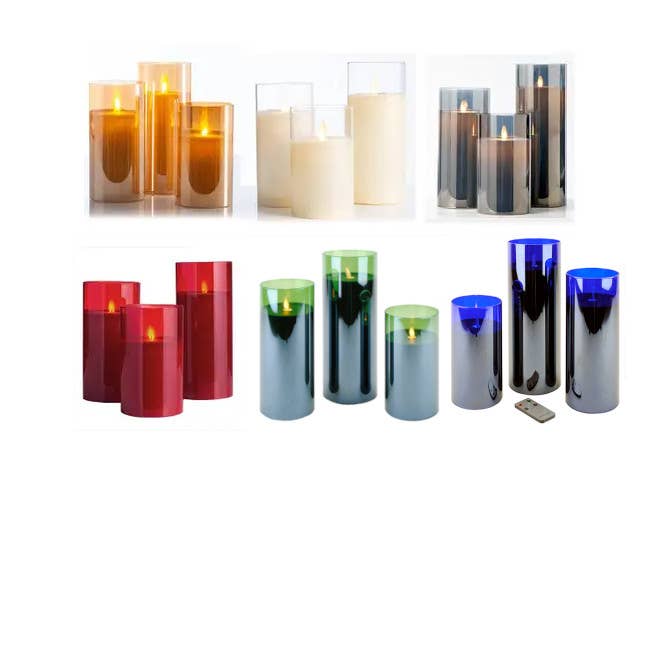 LED Candle in Glass Cylinder w/Flickering Flame & Remote S/3 for wholesale by Will's Company