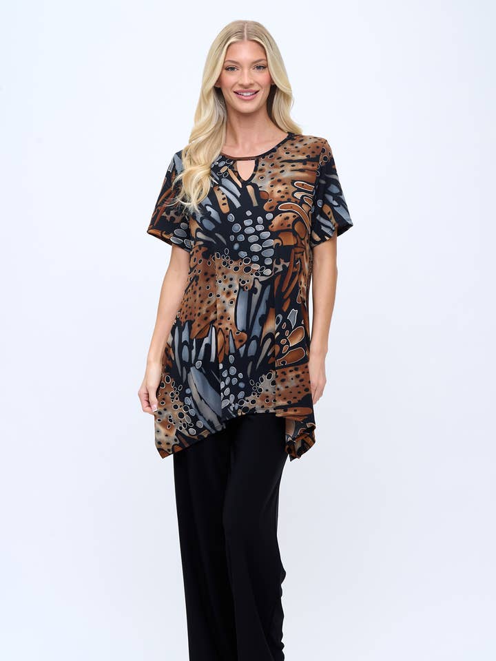 Jostar - Wholesale Tunic - Women's - HIT Key Hole Shark bite Hem Top-3118HT-SRP1-W207