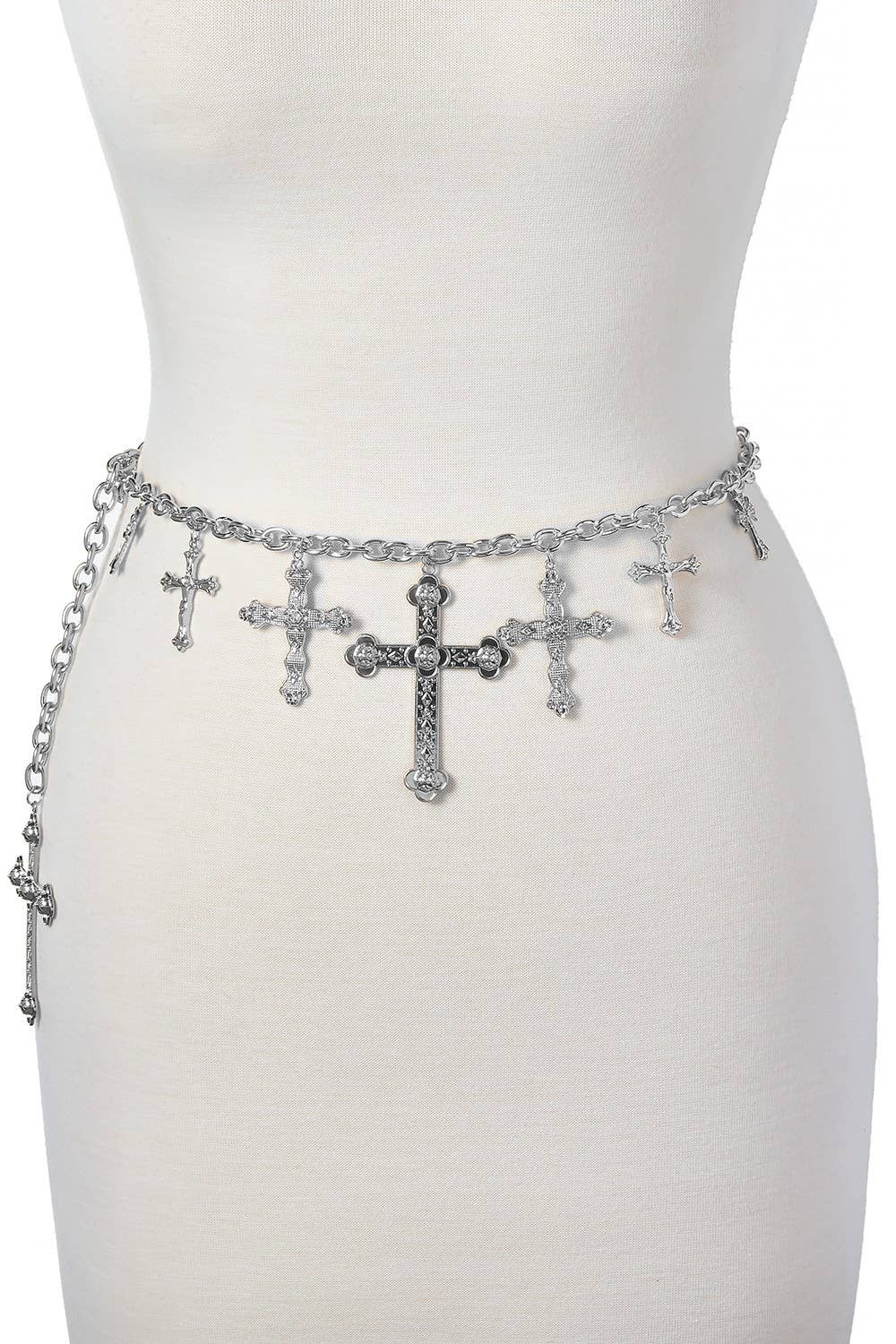 anbfashion - Wholesale Belt - Women's - Gothic Inspired Cross Chain Belt Dangling Charms Rhinestone1
